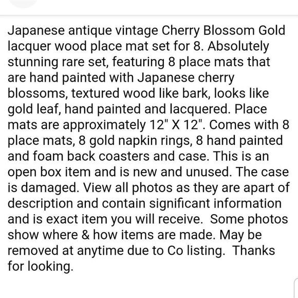 Minh Phuong 24 Piece Japanese Cherry Blossom Place Mat Sets, New, Gold Red - Picture 8 of 14